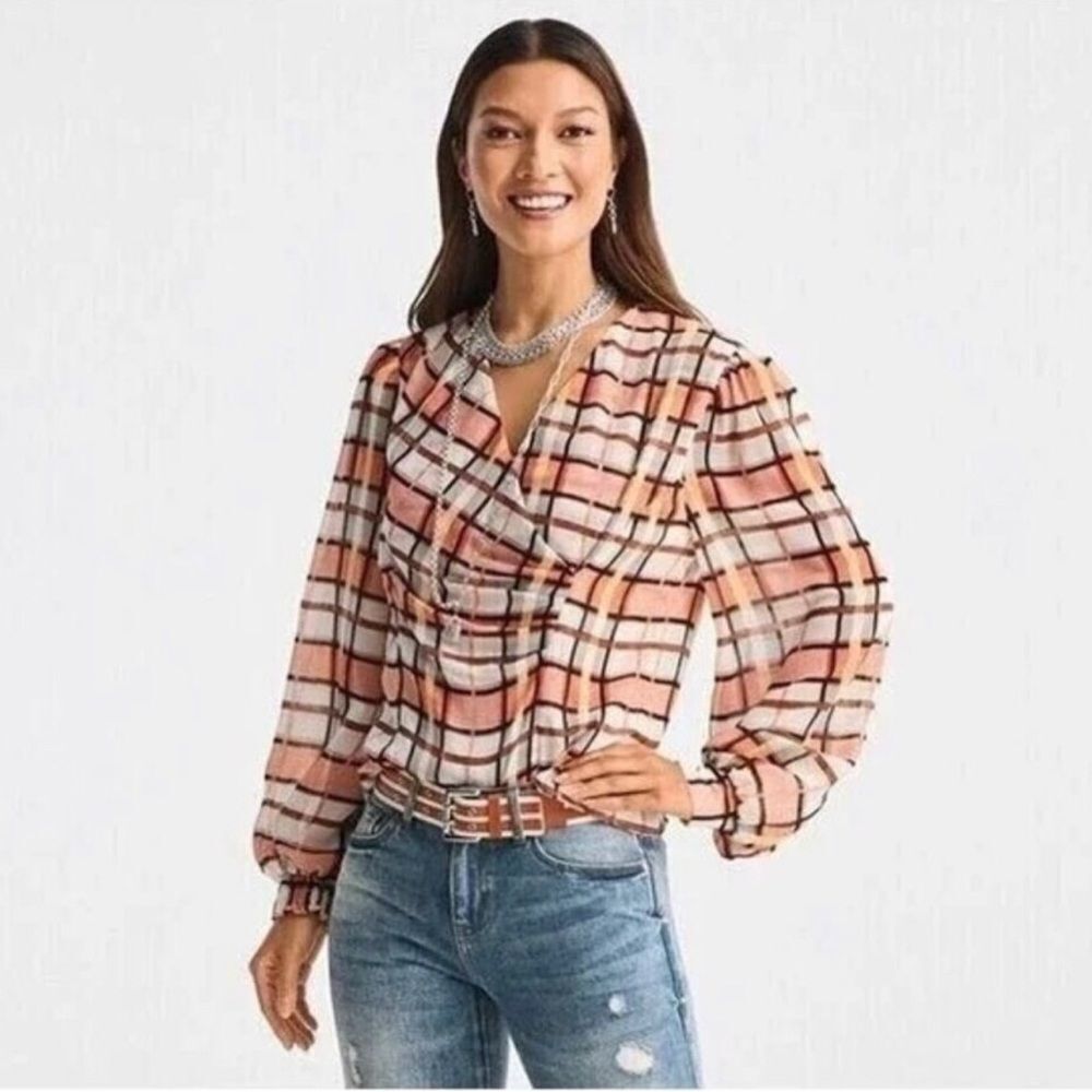 CAbi #6295 The Whist Blouse Long Sleeve Size XL